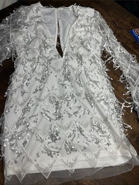 superdown White Sequin Mesh Dress